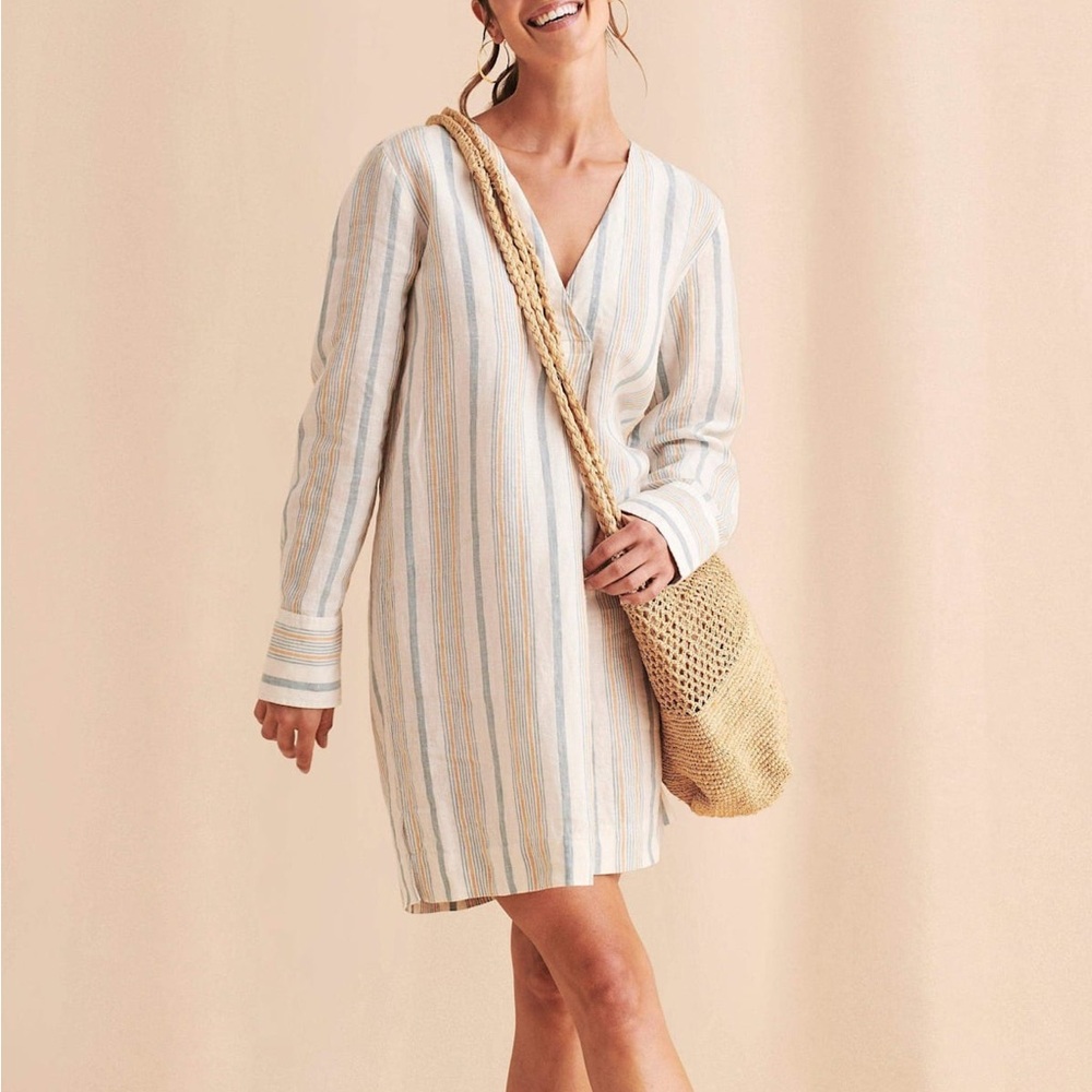 Faherty Beach Days 100% Linen Coastal Tunic Dress/Coverup in Luciano Stripe Sz L